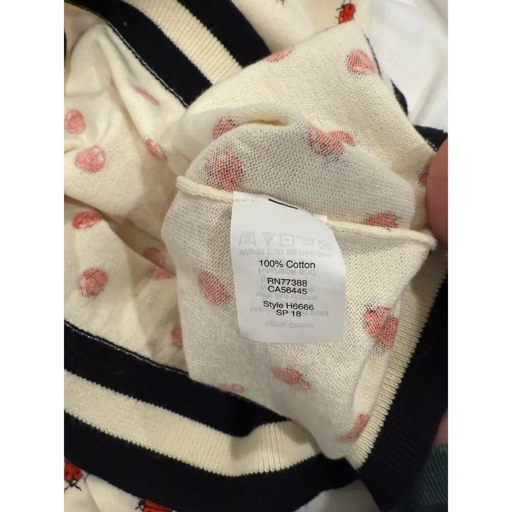 J.Crew Long Sleeve Lady bug Teddie Pullover Sweater Stripe Cream Women's Size XS Black - Image 6