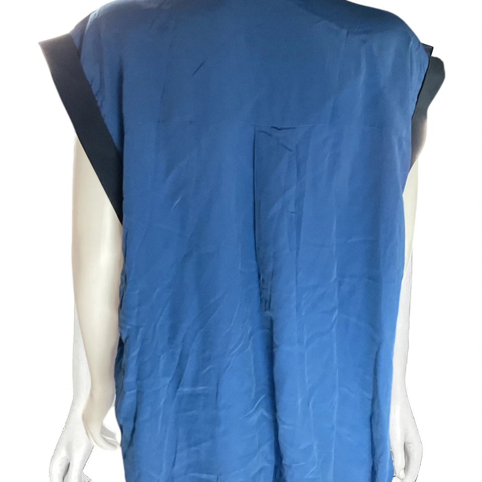 7 For All Mankind Women's Blue Sleeveless Collared Blouse Top‎ - Image 4