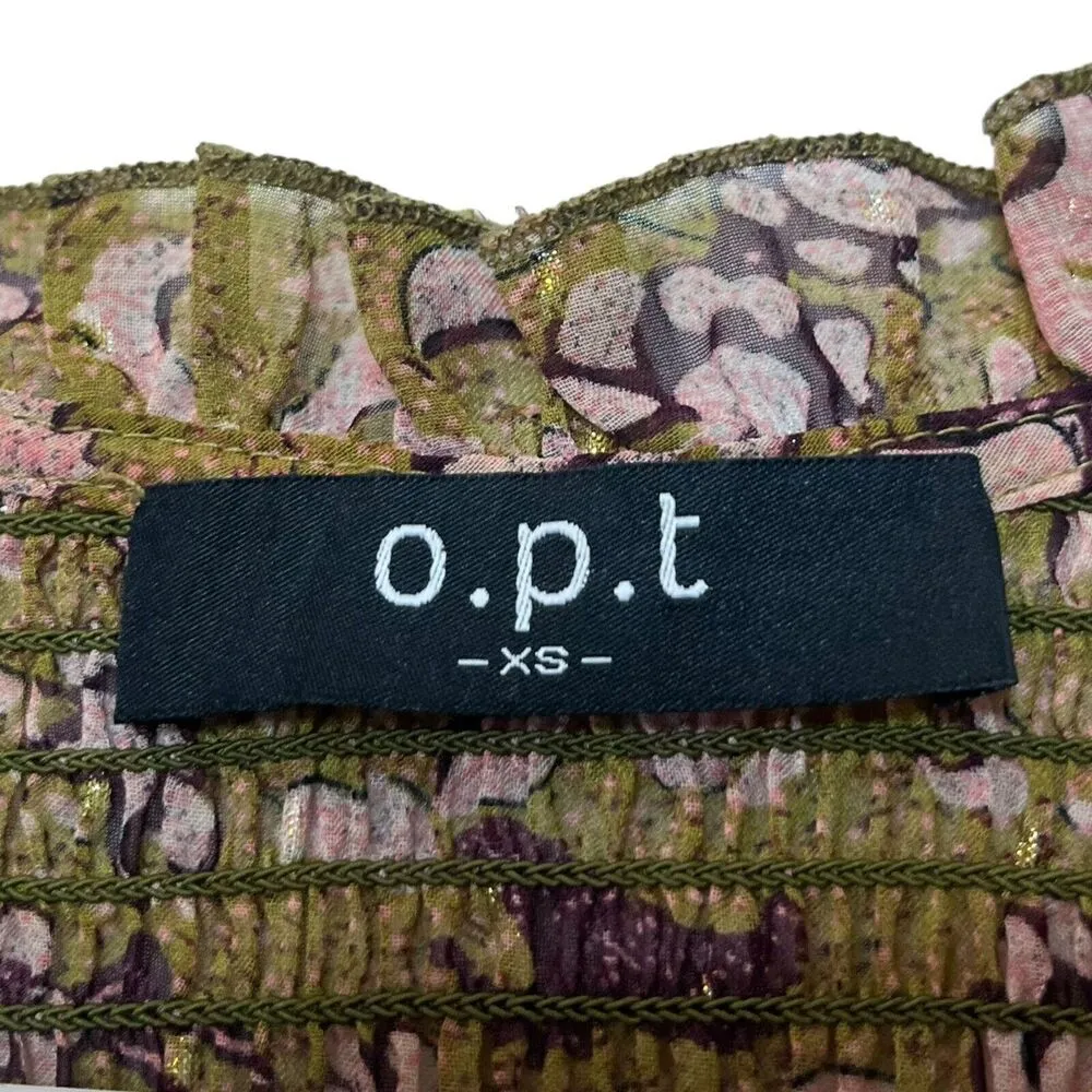 OPT O.P.T Tie Neck Long Sleeve Floral Print Blouse Semi Sheer Top Size XS Yellow - Image 12