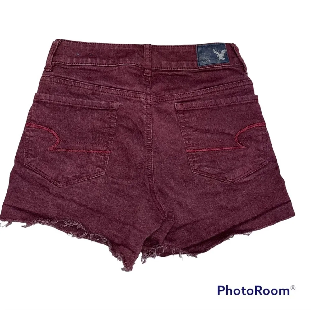 AEO Maroon Hi-rise Shortie Shorts - Image 4