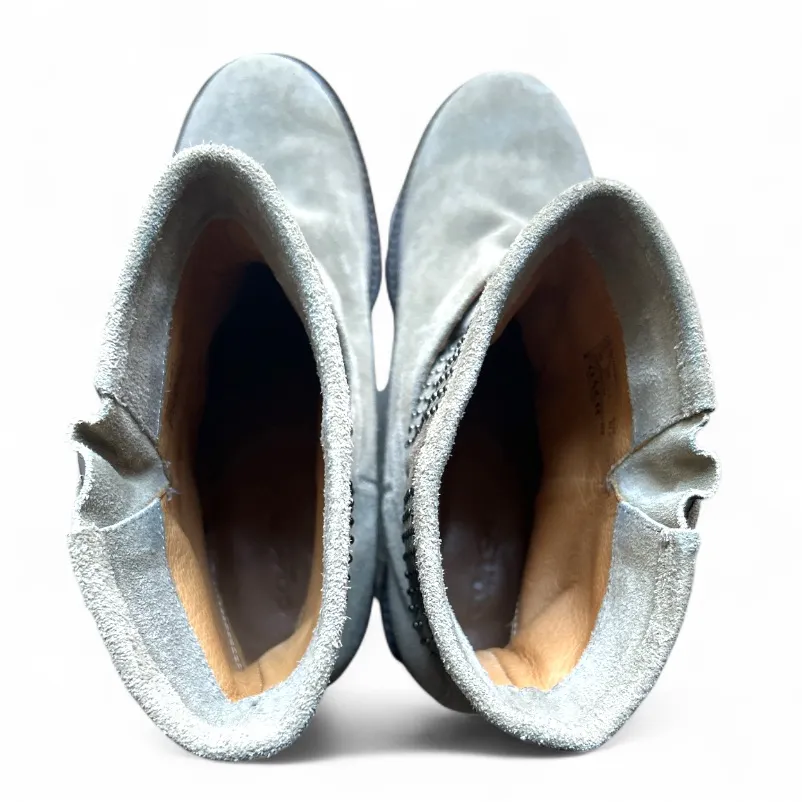 Coach Studded Buckle Combat Moto Boots Taupe Suede Size 7.5B - Image 5