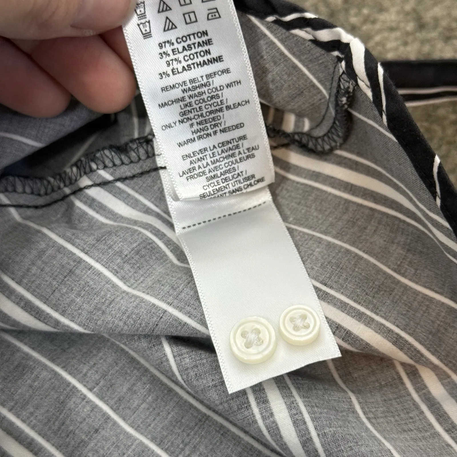 UNTUCKit Willow Black White Striped Shirt Dress Women’s 14 Belted Button Front - Image 8