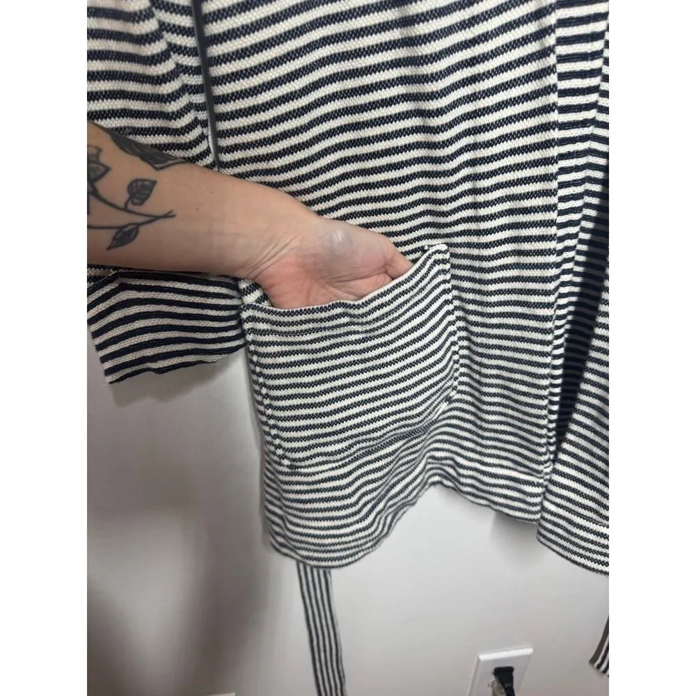 Ann Taylor LOFT Cardigan Women XL Blue White Open Belted 3/4 Sleeve Cuff Sleeve - Image 5