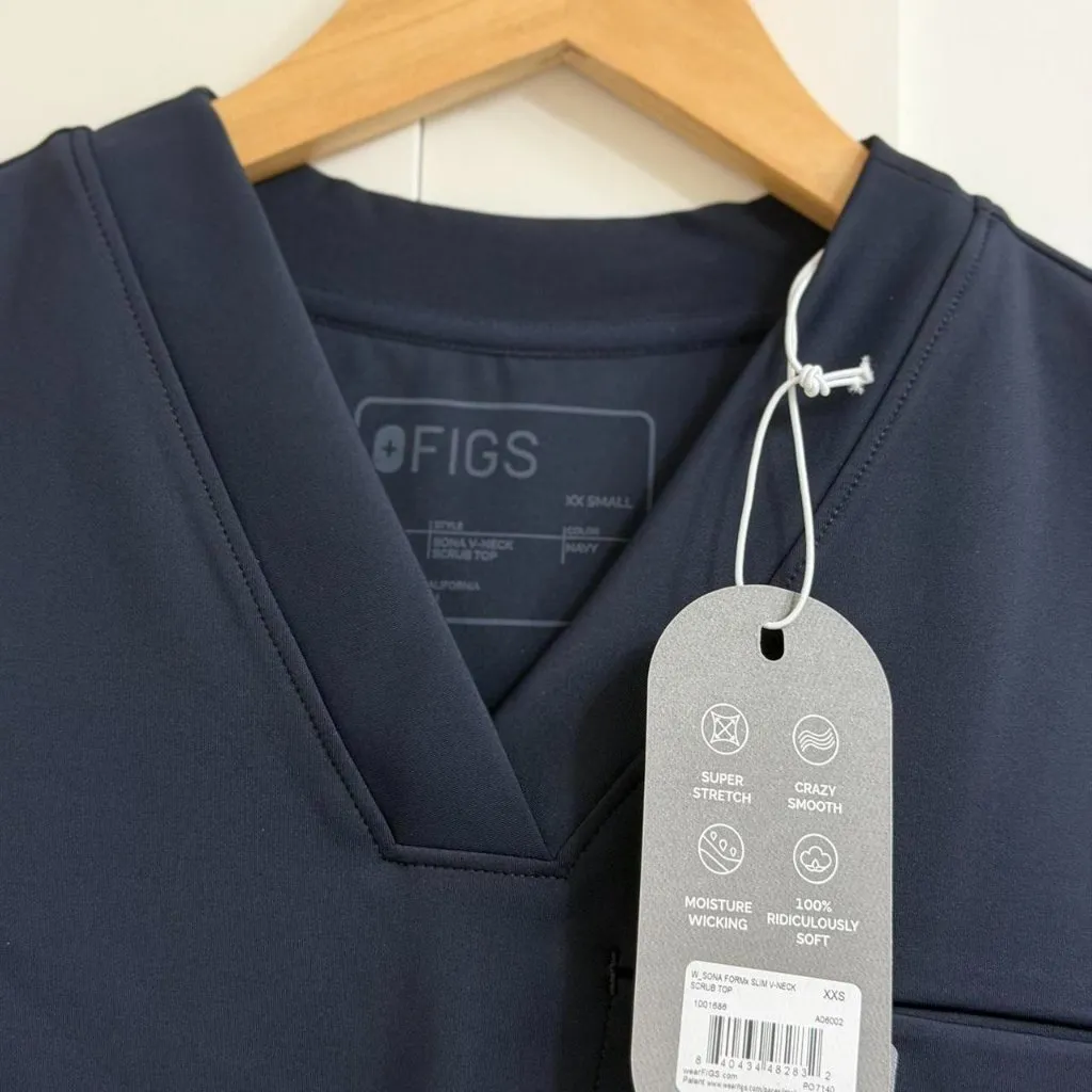 Figs Sona FORMx Slim V-Neck Scrub Top in Navy, Size XXS - Image 10