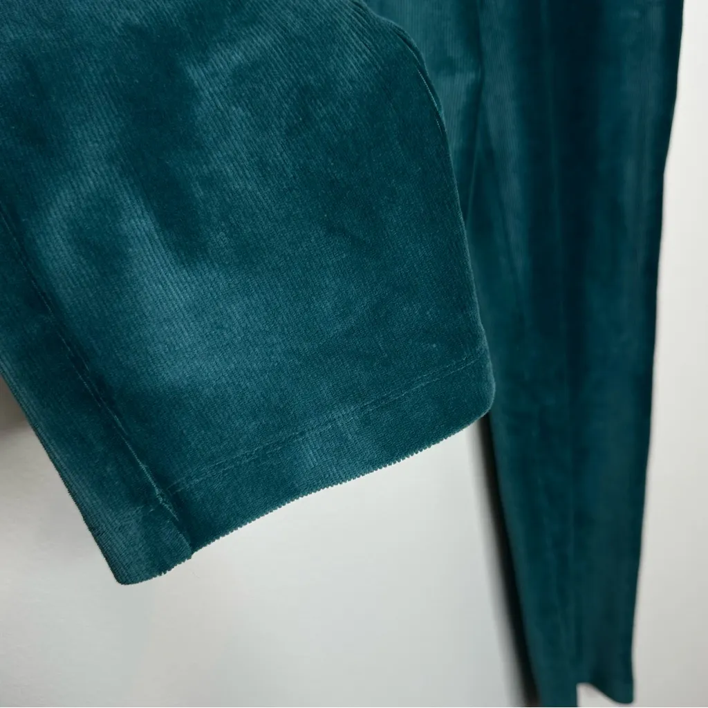 Susan Graver Teal Velvet Pants Stretch High Rise Pull On Wide Leg Soft L Green - Image 2