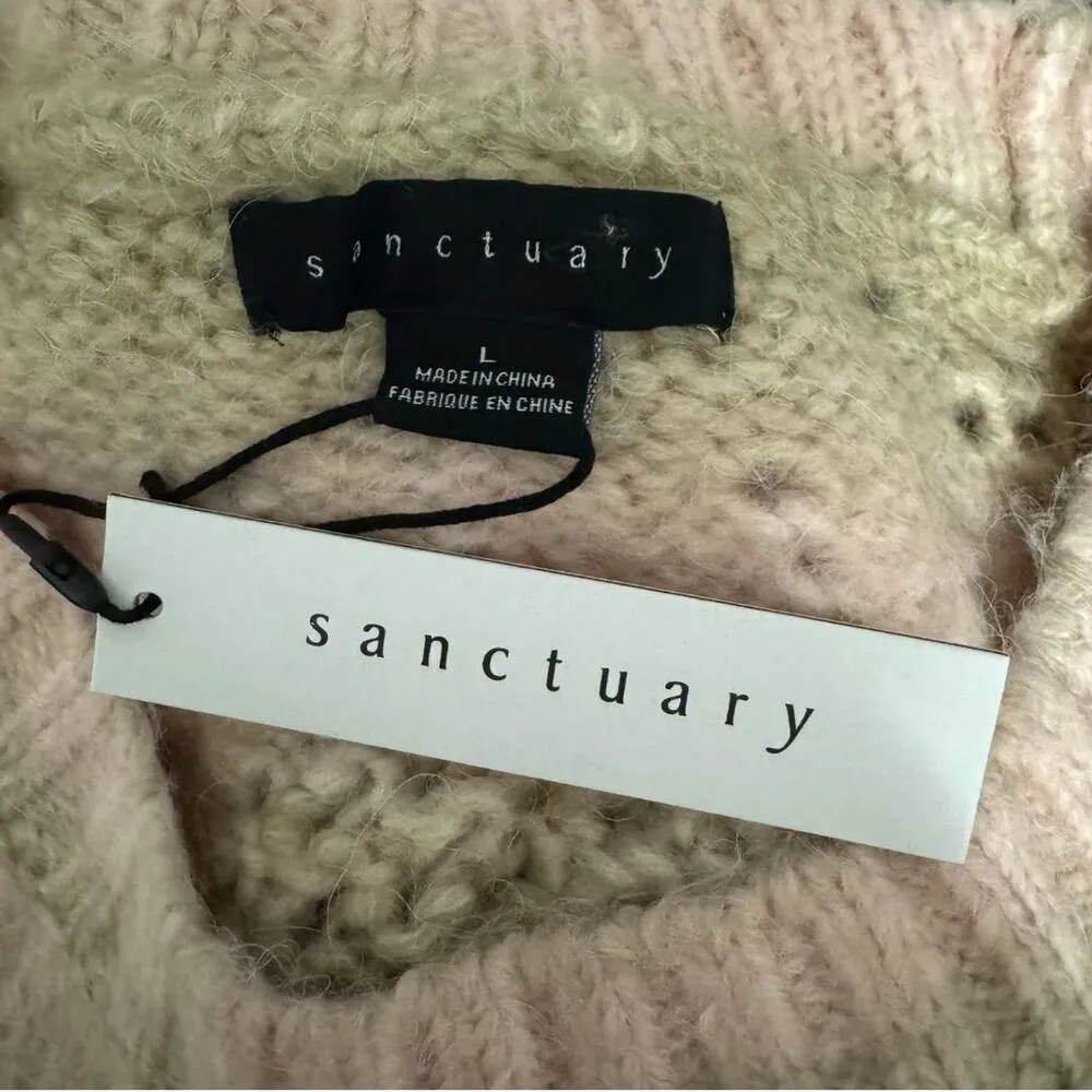 SANCTUARY Pointelle Sweater Mock Neck Pullover Pink Moonlight Multi NWT Large - Image 11