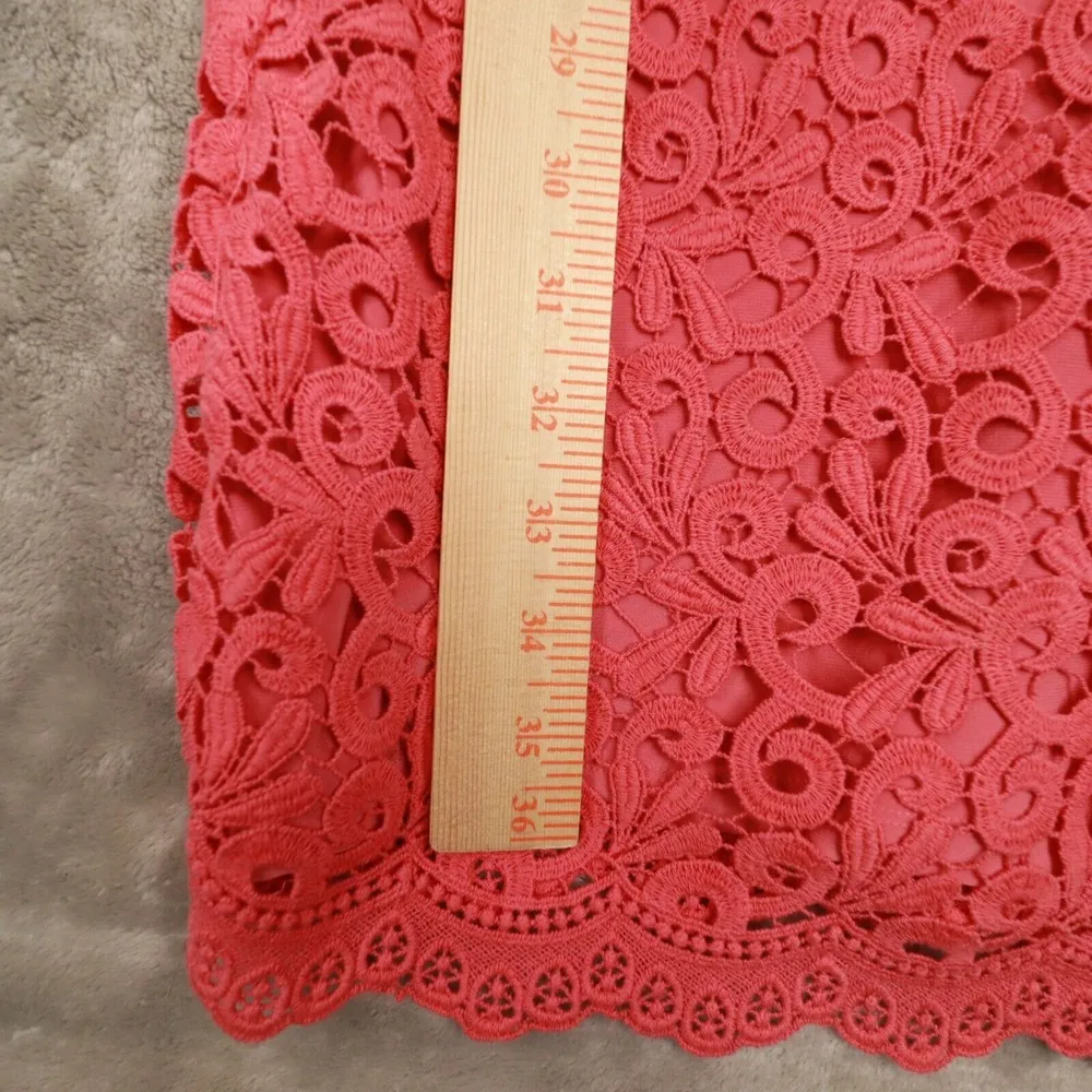LAUREN Ralph Lauren Women's Coral Pink Crochet Overlay Cap Sleeve Dress size 4‎ - Image 6