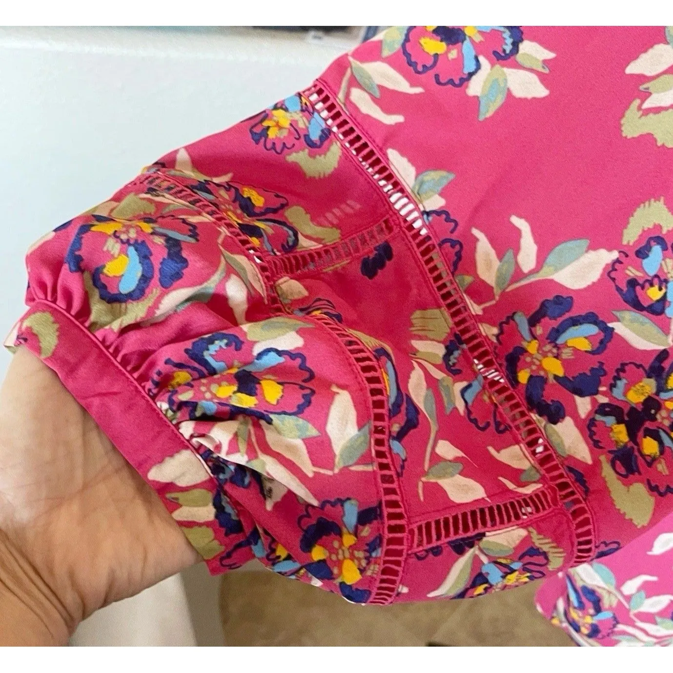 Zac Rachel Womens Blouse Sz Large Floral Boho Bohemian Feminine Romantic Flirty - Image 6