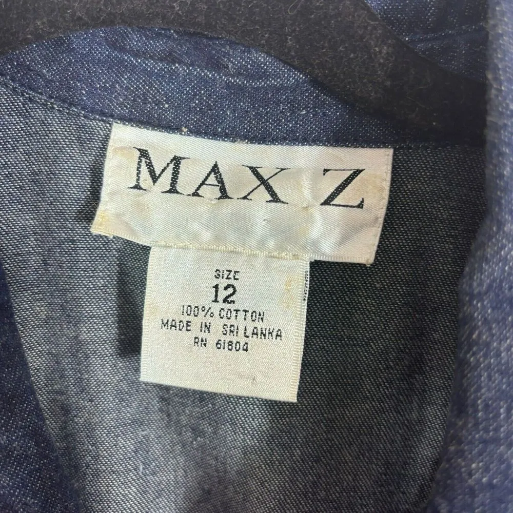 Max Z Denim Western Dress Rhinestones Studded‎ Maxi Vintage Pleated Sz 12 Blue - Image 10