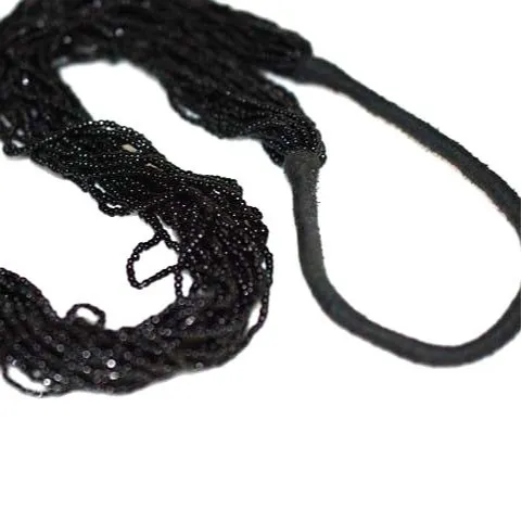 Source Unknown 20 Strand Black Boho Beaded 36 Inch Statement Cloth Strap Necklace - Image 3