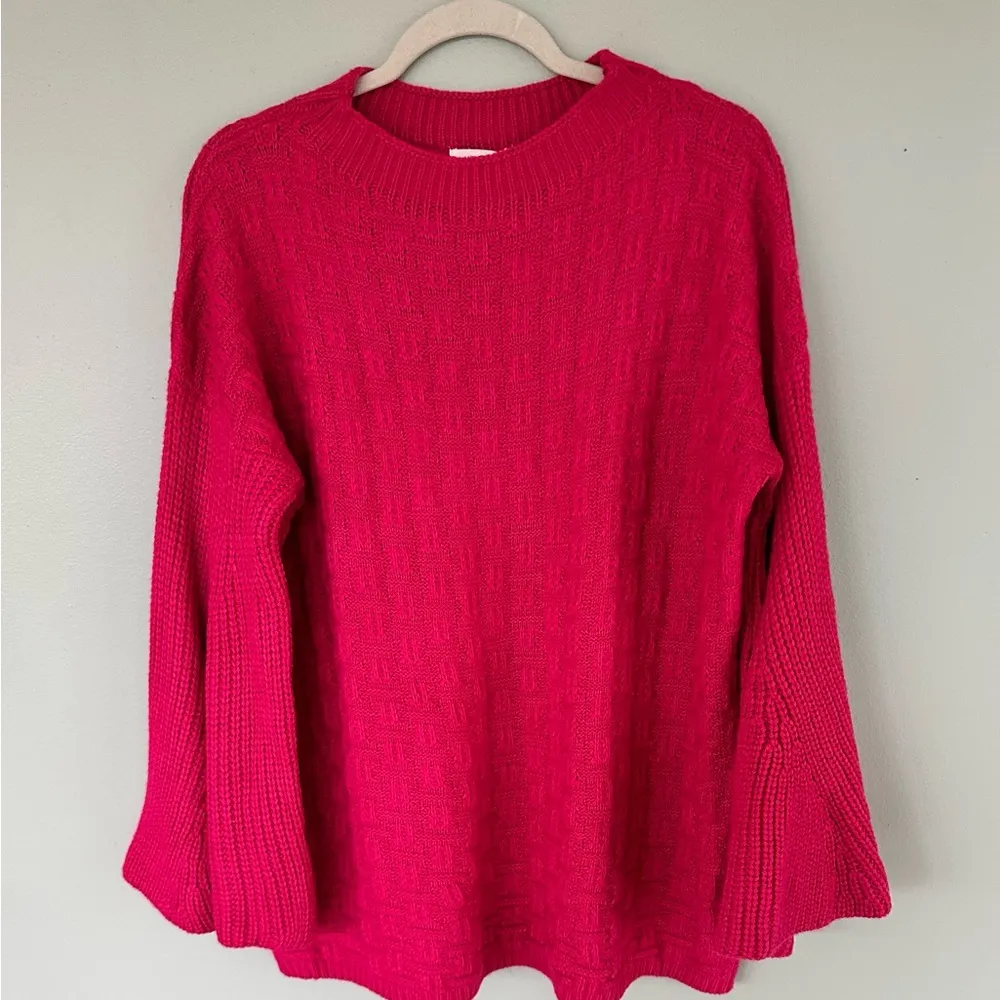 Umgee fuchsia Pink Bell Sleeve Chunky Knit Sweater size L loose oversized barbie - Image 9