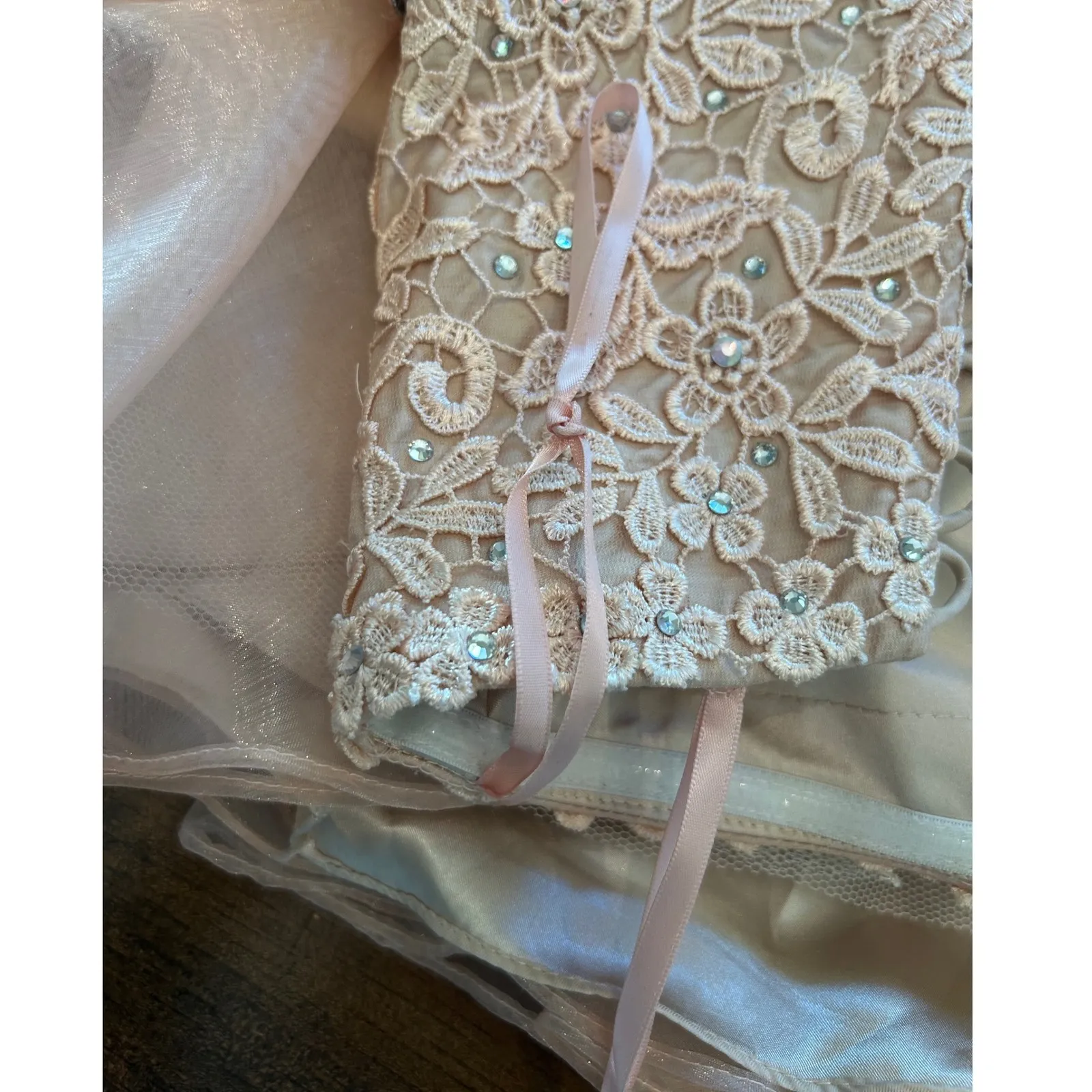 Abby Paris Lace Rhinestone Pearl Strapless Mini Dress Party Cocktail Prom Size 8 - Image 10