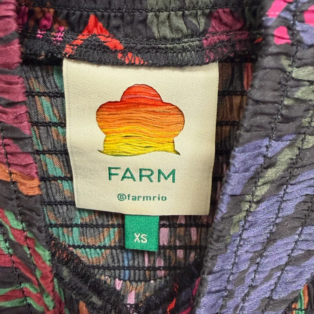 FARM Rio Frutis Dress Smocked Long Blouson Sleeve Drop Waist Multi Color Size XS - Image 11