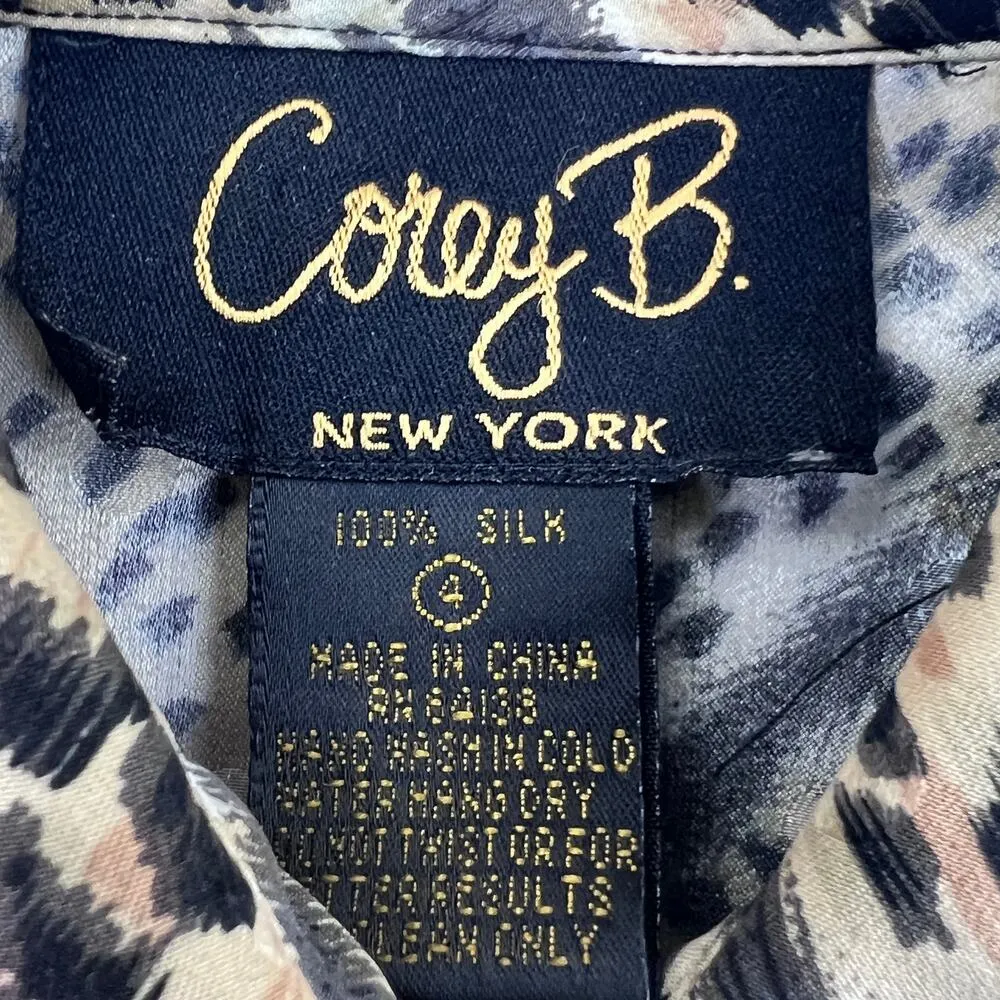 VTG Corey B Silk Leopard Print Blouse Top 4 Long Sleeve Button Down Animal Print Tan - Image 2