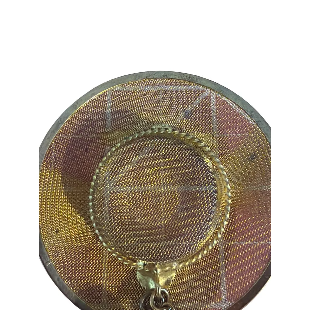 Vintage Gold Tone Mesh Hat Brooch Pin Dangling Faux Pearls 3.5" Estate 11.12g - Image 3