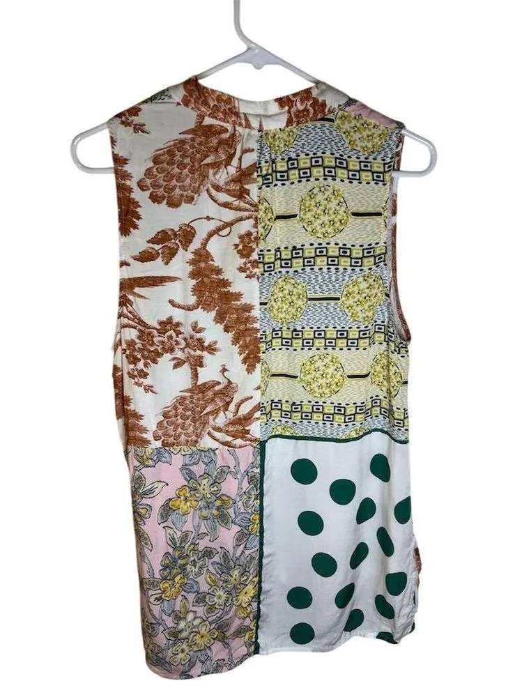 Moulinette Soeurs Women's L Patchwork Tie Neck Blouse Multicolor Tunic - Image 3