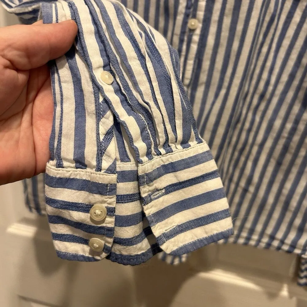 J.Crew The Perfect Shirt‎ Button Up Top Shirt Blue White Striped Size Large - Image 4
