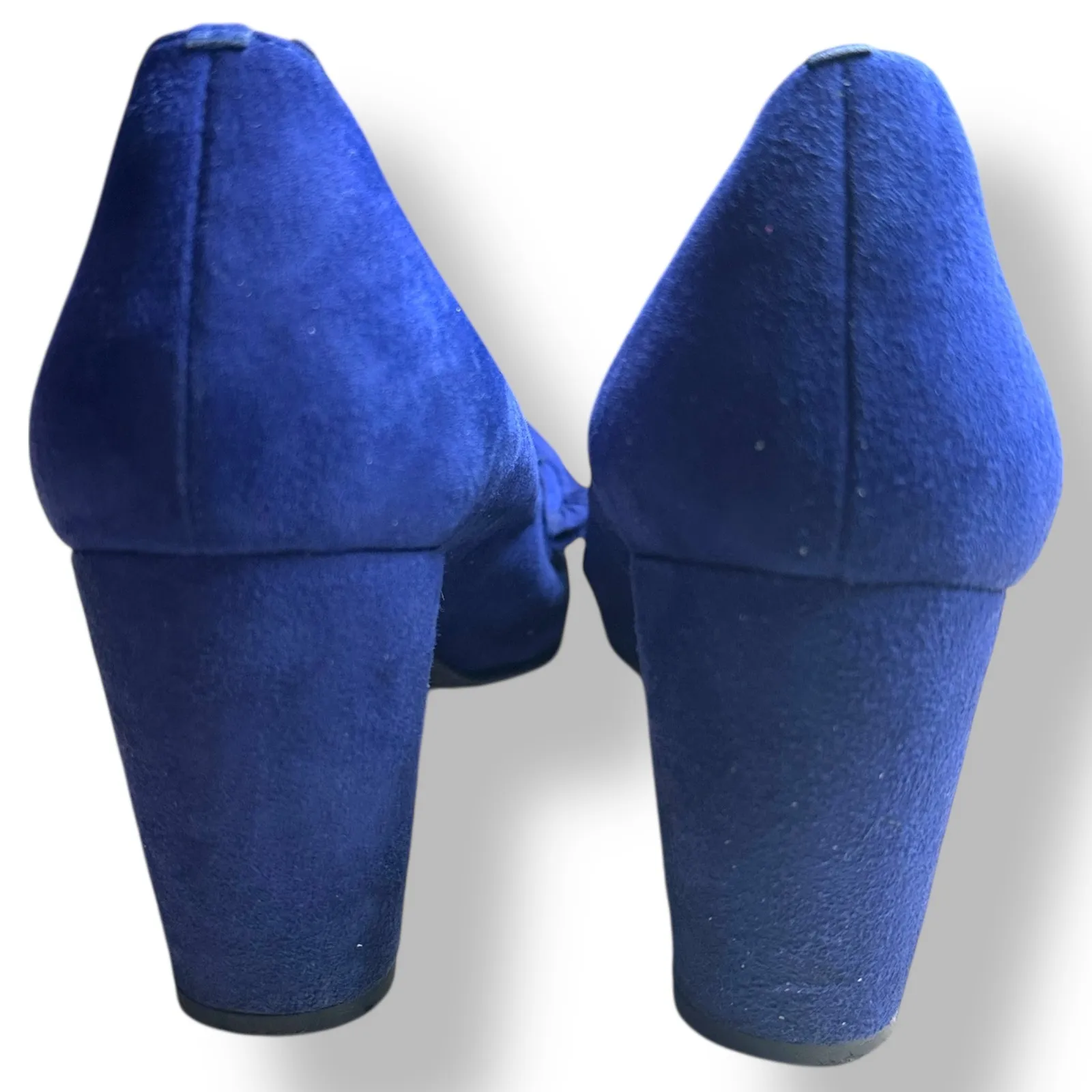 Jon Josef Womens Blue Suede Ruffle Block Heel Pumps 9.5 Retro Parisian Office - Image 4