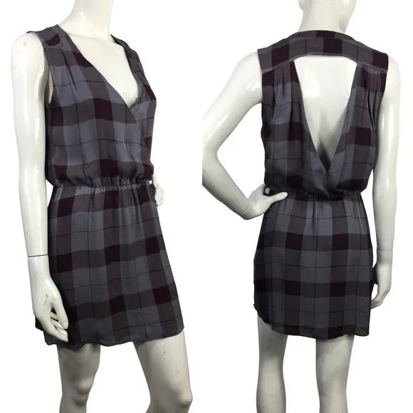 Parker Plaid Silk Dress Back Cutout Cinched Waist Size XS - Image 2