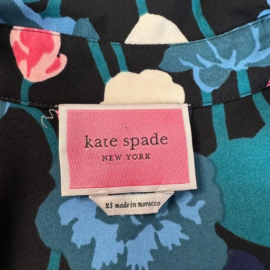 Kate Spade Shirt Dress Womens XS Black Polyester Whimsical Viney Floral Belt - Image 12