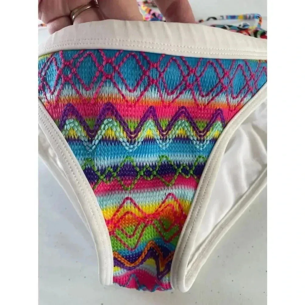 Women's OP Multicolor String Bikini Swimsuit Boho‎ Beach Size S 0308 - Image 3