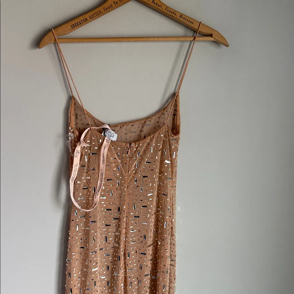 NEW Oh Polly Antonella Sheer Embellished Scoop Neck Evening Gown in Almond 6 - Image 8