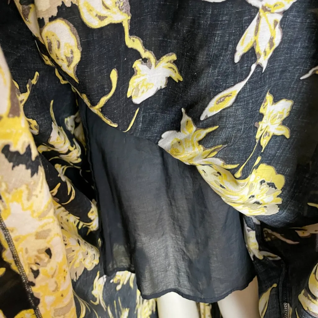 Free People First‎ Kiss Dress Floral Full Skirt Long Sleeves Black Yellow Small - Image 17