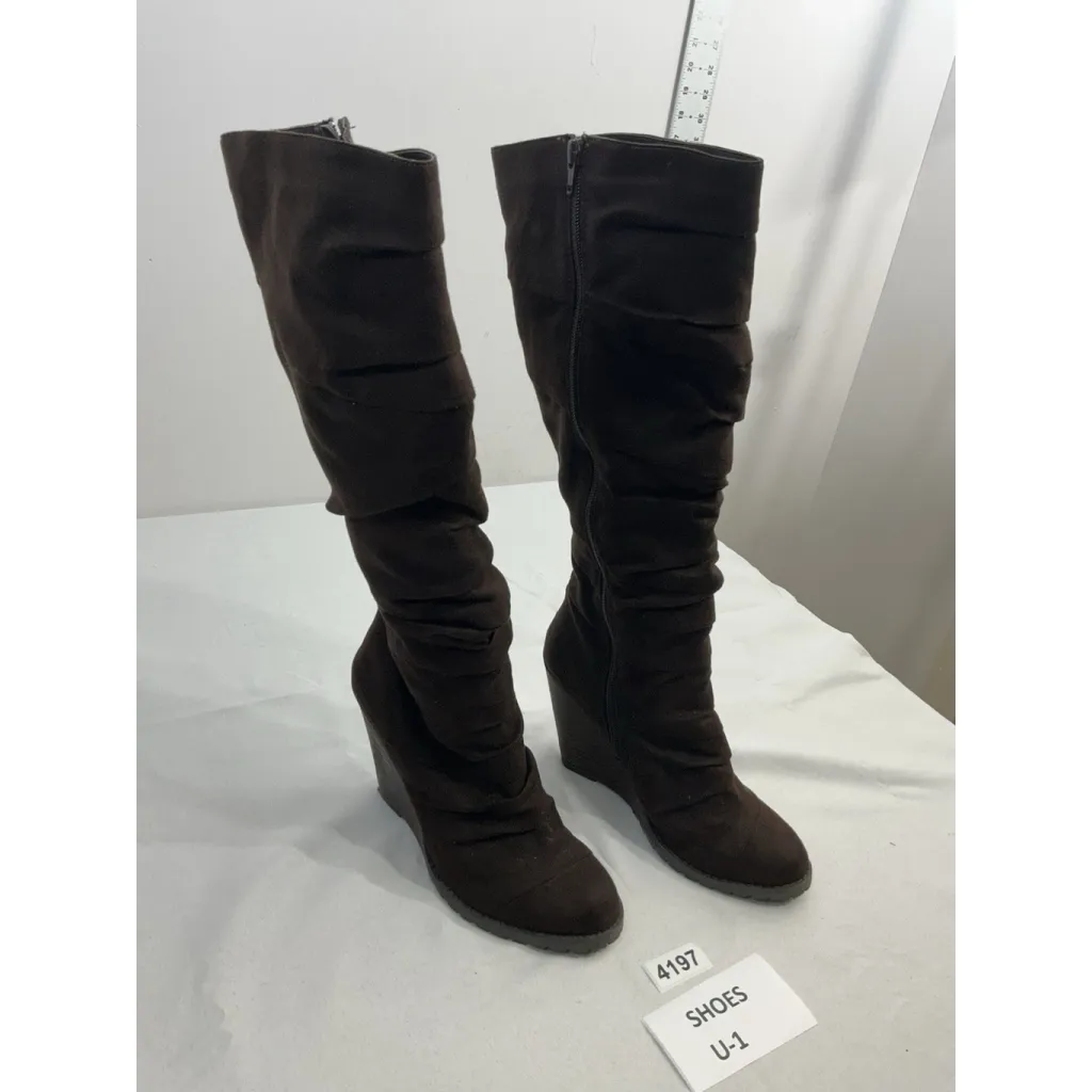 Womans Carlos Santana Caress Knee High Boots 7.5 M Brown Rushed Wedge Heel NWOT - Image 2