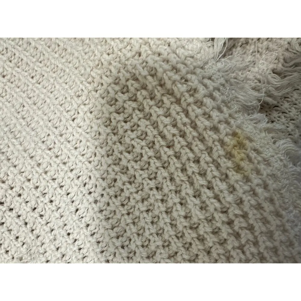 Free People Cream Moonshine V Neck Sweater Cold Shoulder Distressed Size Small - Image 4