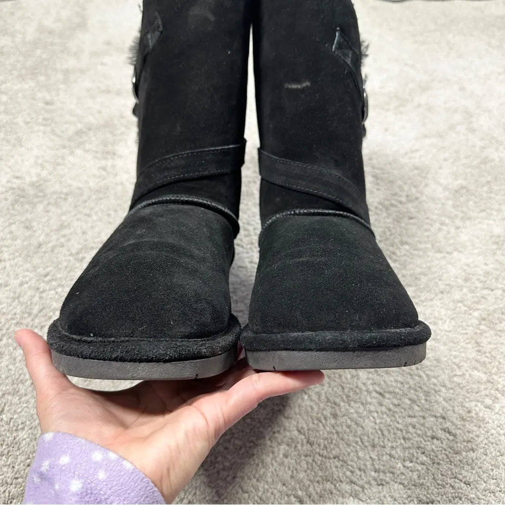 BearPaw Women’s Tatum Shearling Wool Sheepskin Lined Suede Boots in Black 10 - Image 11