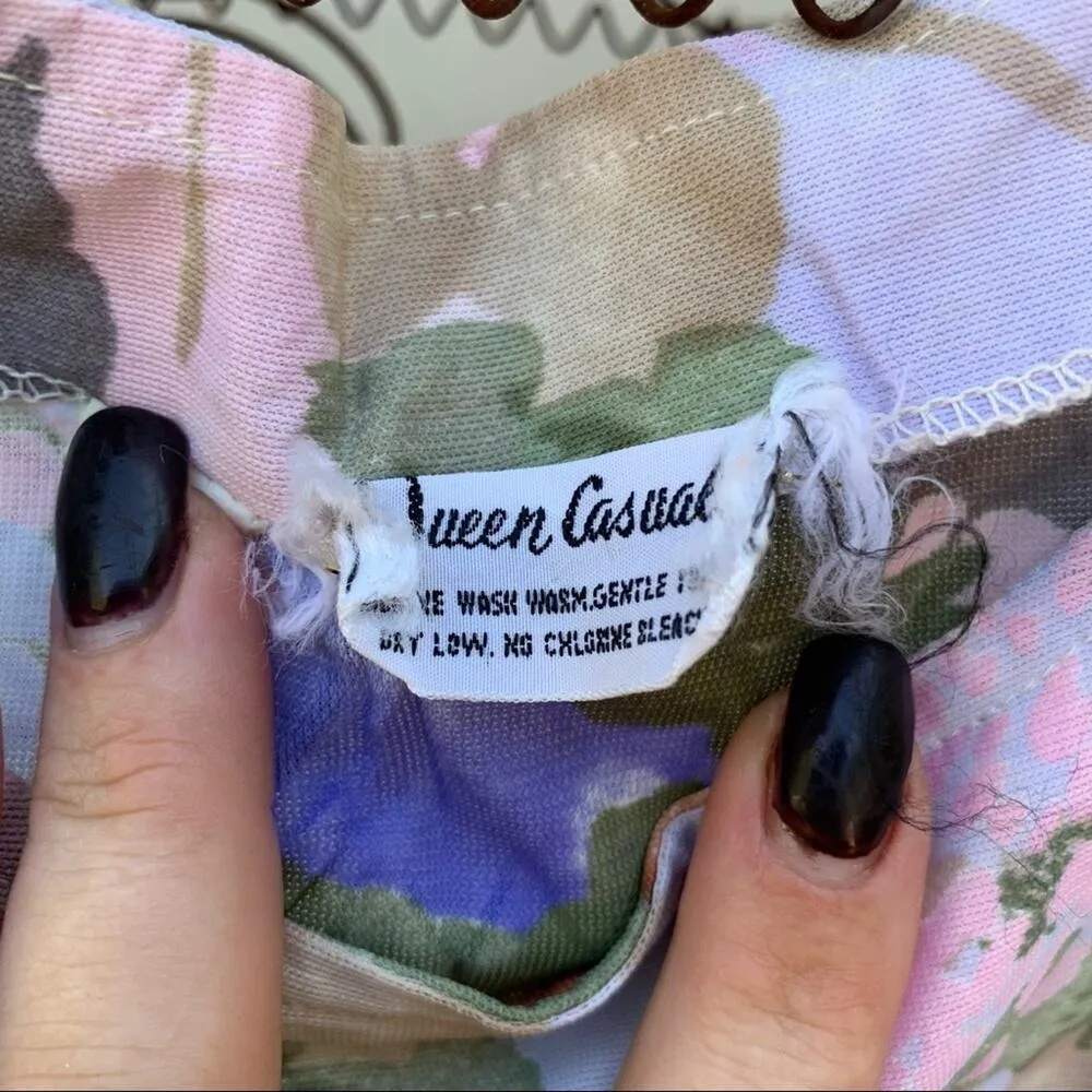 Vintage 70s Queen Casuals floral sleeveless blouse and button down shirt set Brown Size M - Image 5