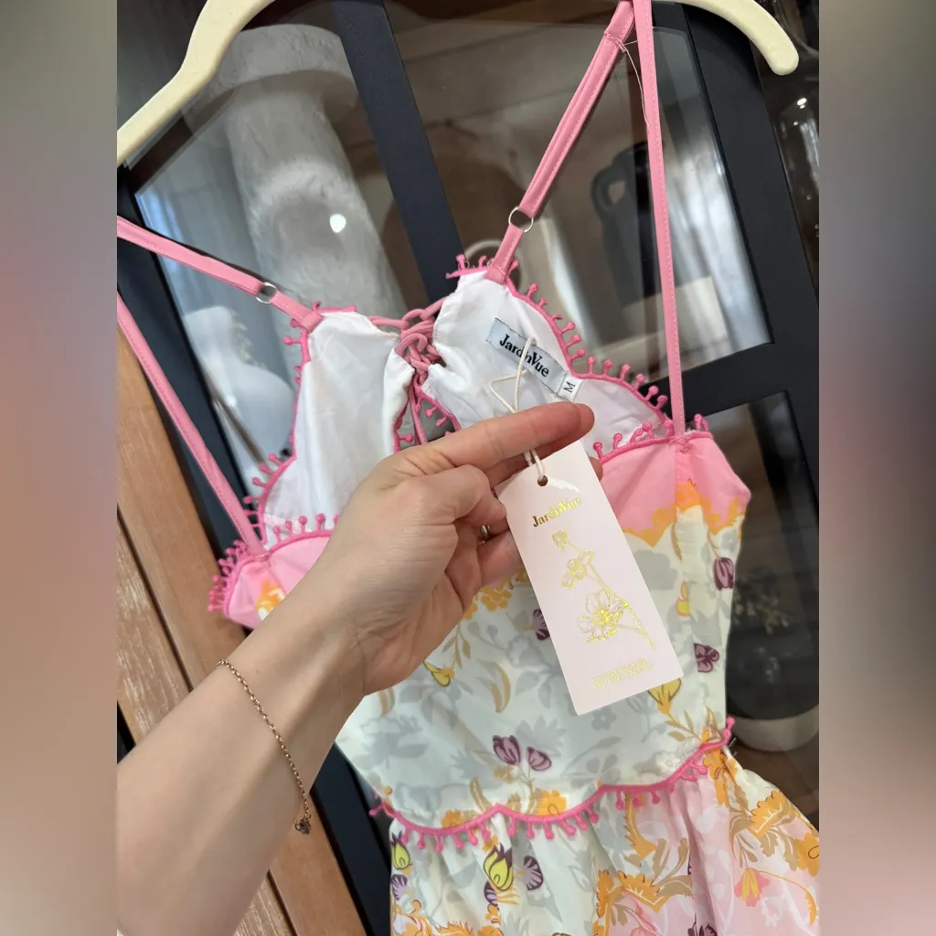 Laurel Frill midi dress tiered embroidered square neck open back formal maxi - Image 11