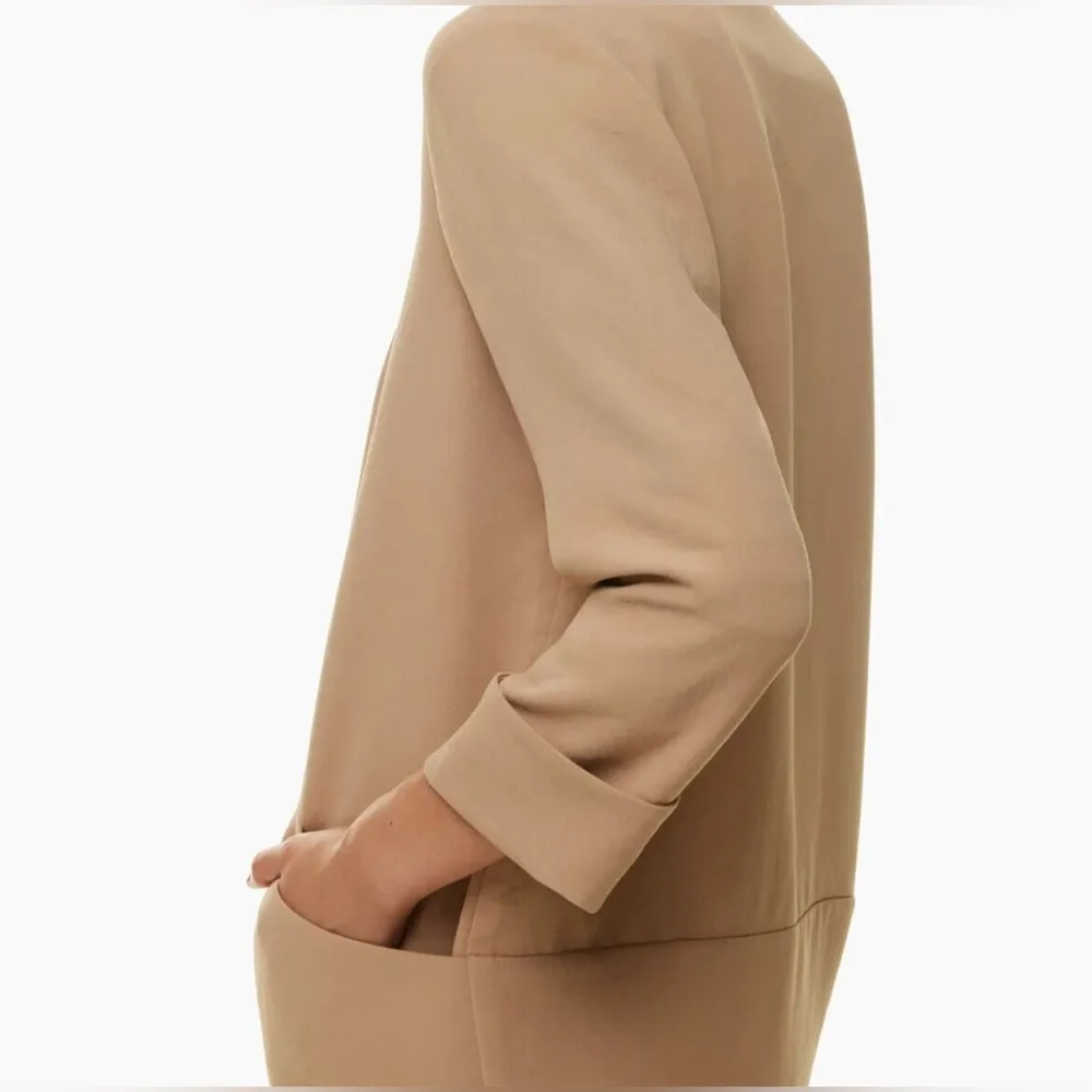 WILFRED ARITZIA Blazer Crepe Shawl Open Front Cuff 3/4 Sleeve Jacket Beige SZ 00 - Image 2