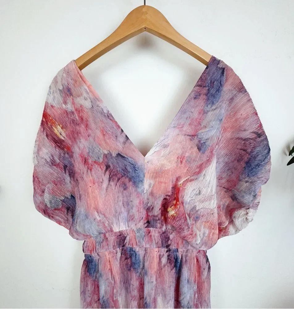 NWT ASTR the Label Pink Floral Reversible V Neck Midi Dress One Size - Image 6