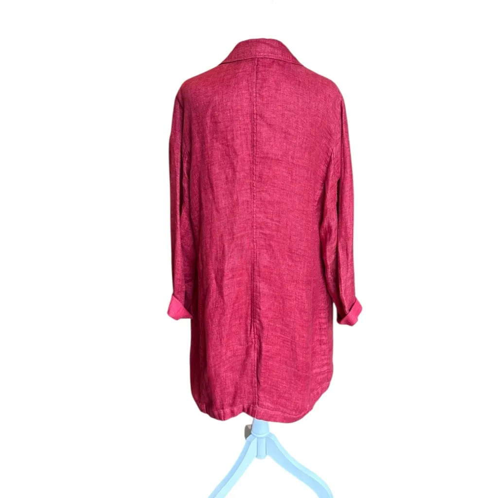 Eileen Fisher Jacket Organic Linen Doubleweave Coat Pocket Women’s Medium Red - Image 4