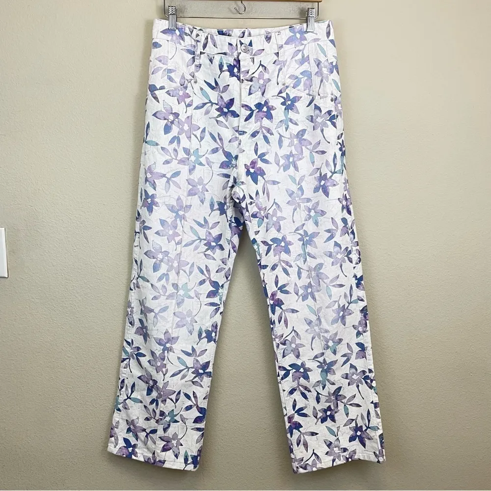 Isabel‎ Marant Floral High Rise Straight Leg Jeans Ecru Size 42/10 - Image 3
