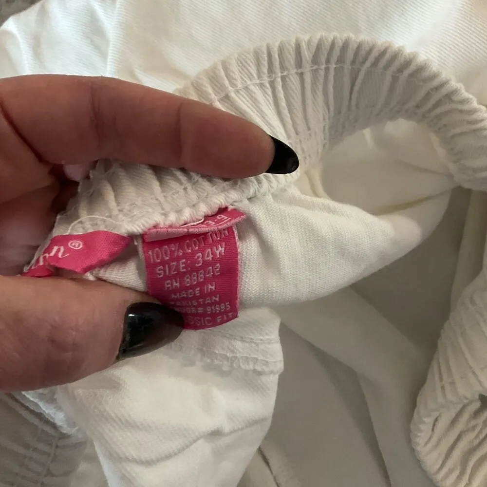 Woman Within White Cotton Elastic Waist denim Shorts Size 34W plus pockets Jean - Image 3