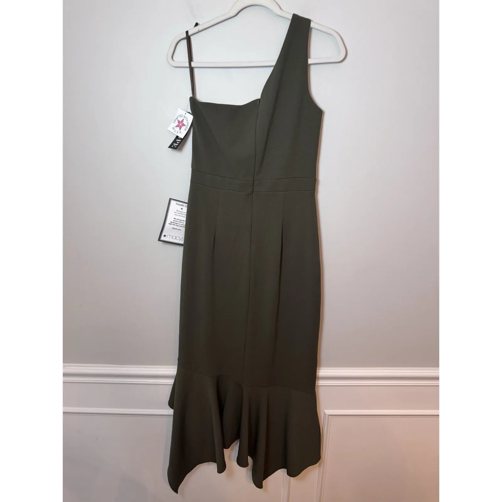 XSCAPE One Shoulder Asymmetric Hem Gown STYLE: 4840X Olive Green Sz 12 NWT $239 - Image 11