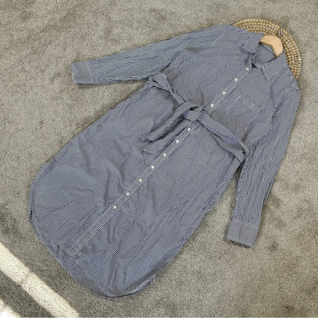 J. Crew Women’s Classic-Fit Crisp Cotton Poplin Shirtdress Longsleeve Striped L - Image 2