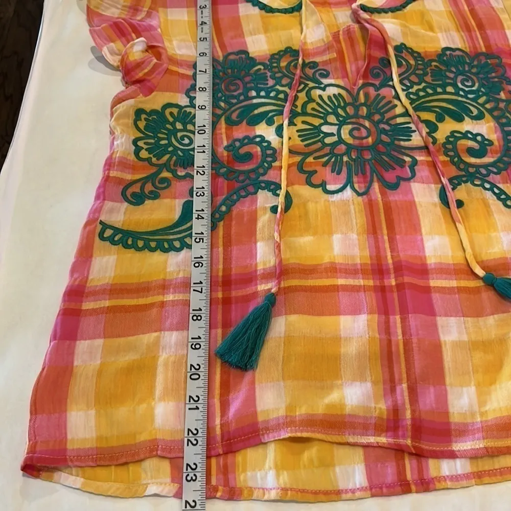 THML - Anthropologie Blouse Top Size S Teal Embroidered Top lightweight Colorful - Image 13