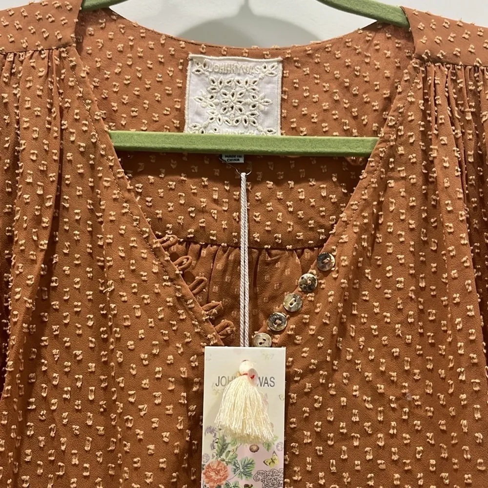 NWT Johnny Was Archer Flare Short Sleeve V-Neck Orange Margo Blouse Sz XS - Image 3