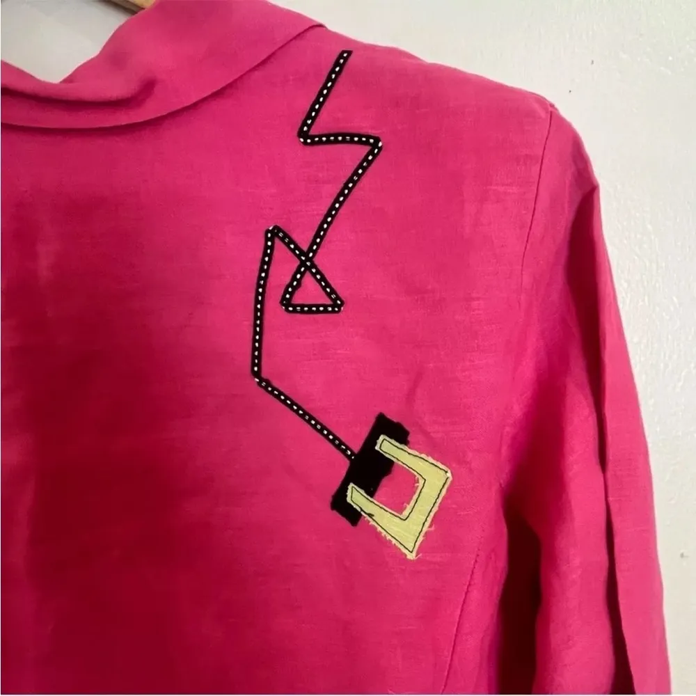 Canvasbacks Vintage Linen Blend Abstract 80s Cropped Blazer Barbie Pink M Size M - Image 8