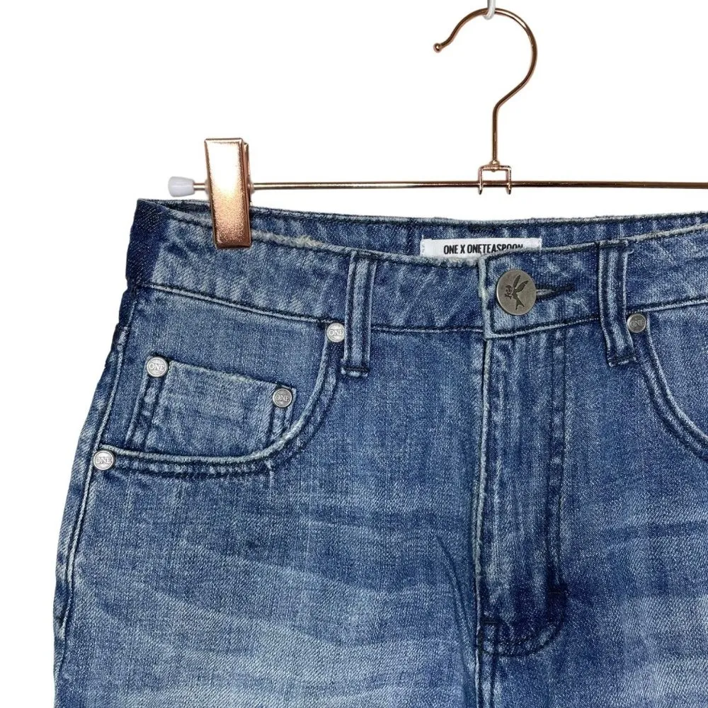 One Teaspoon Bandits High Waist Short Blue Society Cut-off Jean Shorts Size 24 - Image 3