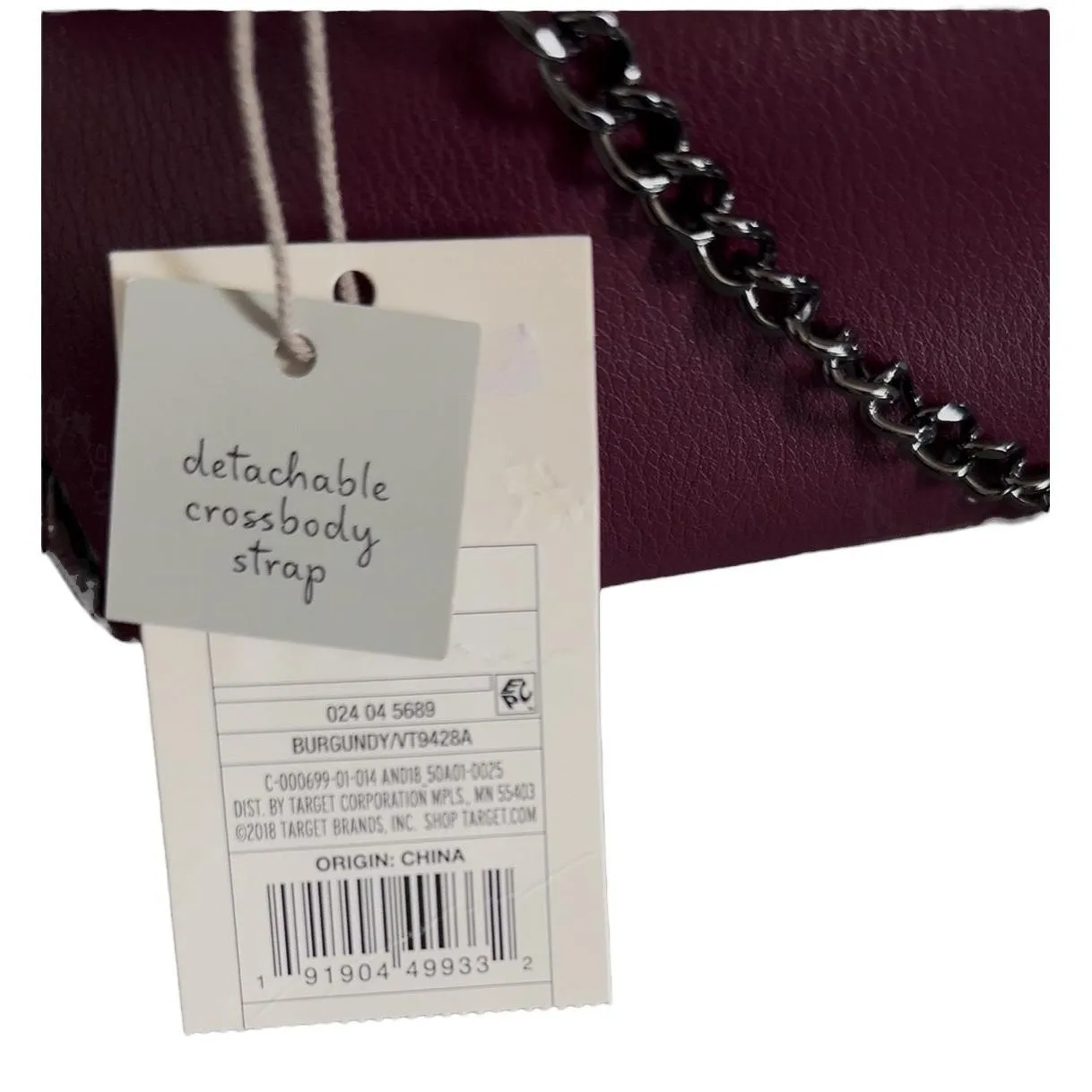 A New Day Burgundy Faux Leather Bucket Bag Detachable Crossbody Chain Strap - Image 8
