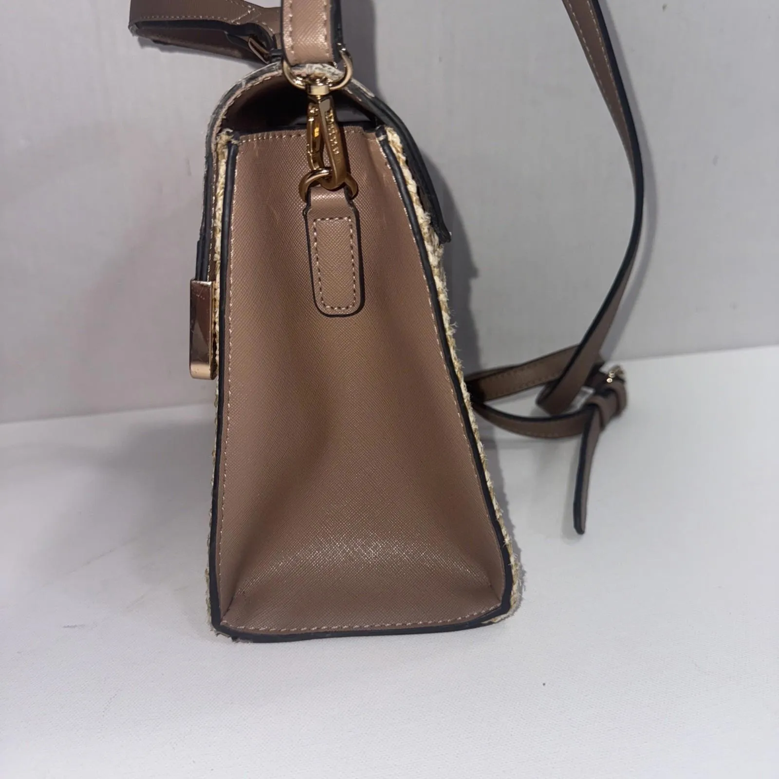 Dune London Embossed Snake Print Designer Lux Crossbody Gold Straw Wicker Purse - Image 10