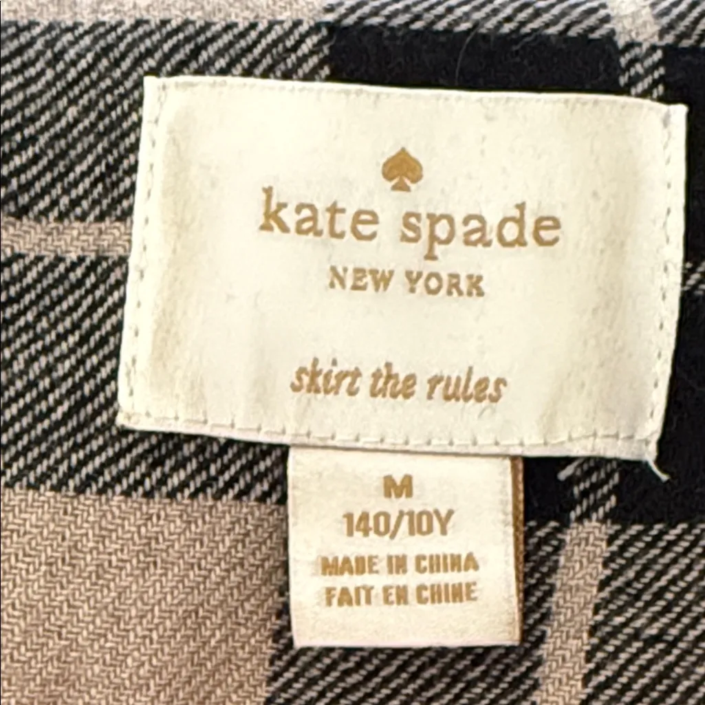 KATE SPADE Tan & Black Plaid Wool Blend Jacket Double Breasted Bow Collar Size M - Image 9