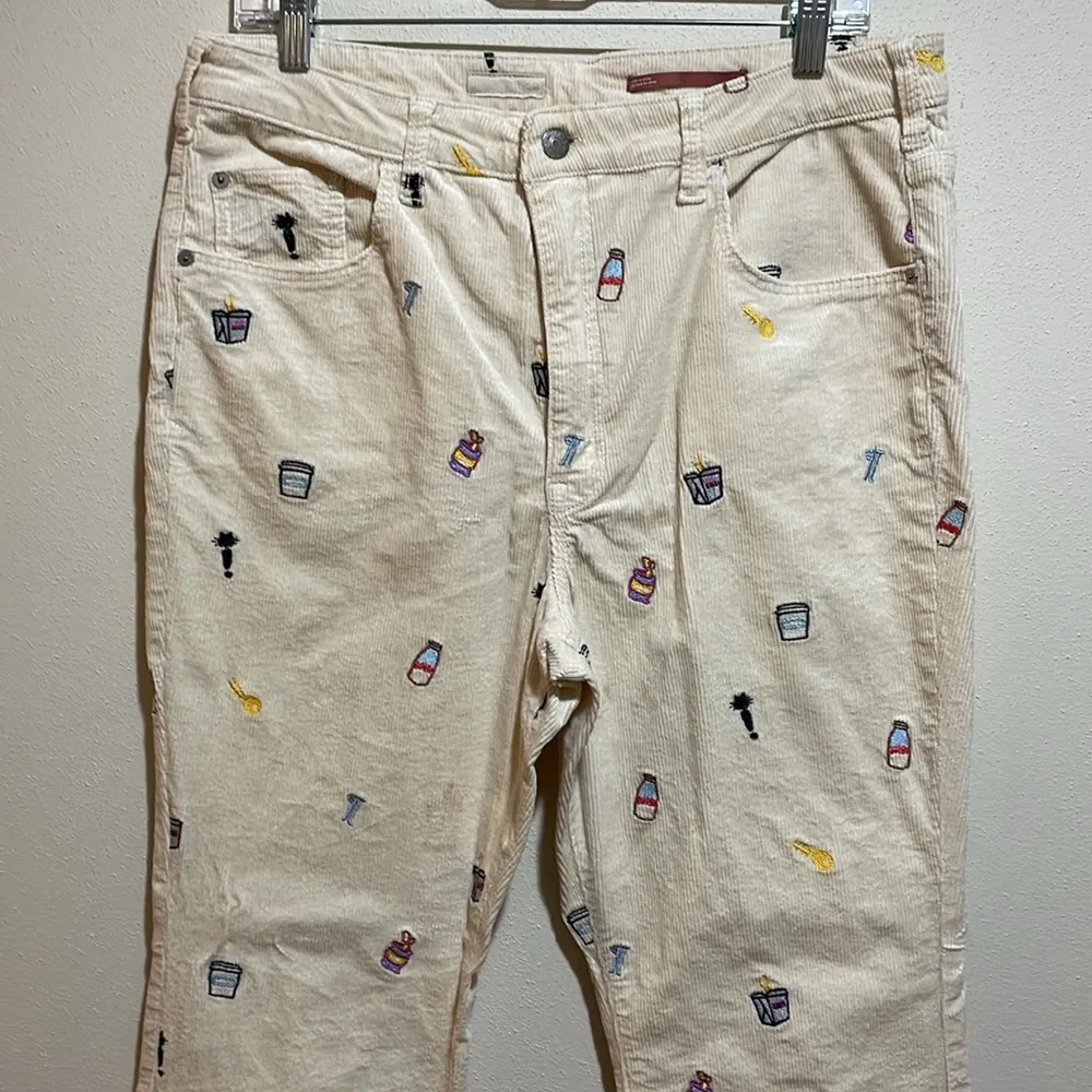 Anthropologie Pilcro The Icon Flare Corduroy Embroidered Pants Cream Size 32 - Image 6