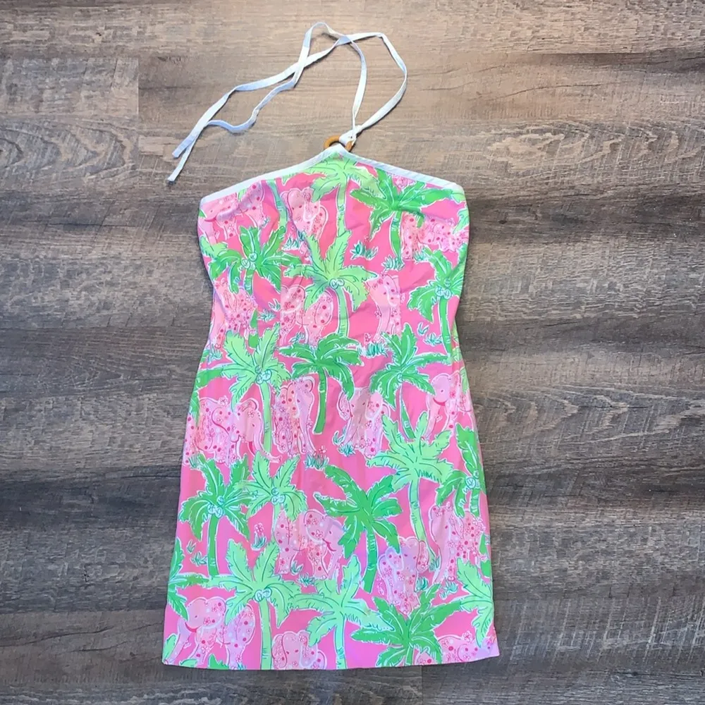 Lilly Pulitzer White Label Taboo Halter Blair Dress Women’s Size 0 Pink/Green - Image 2