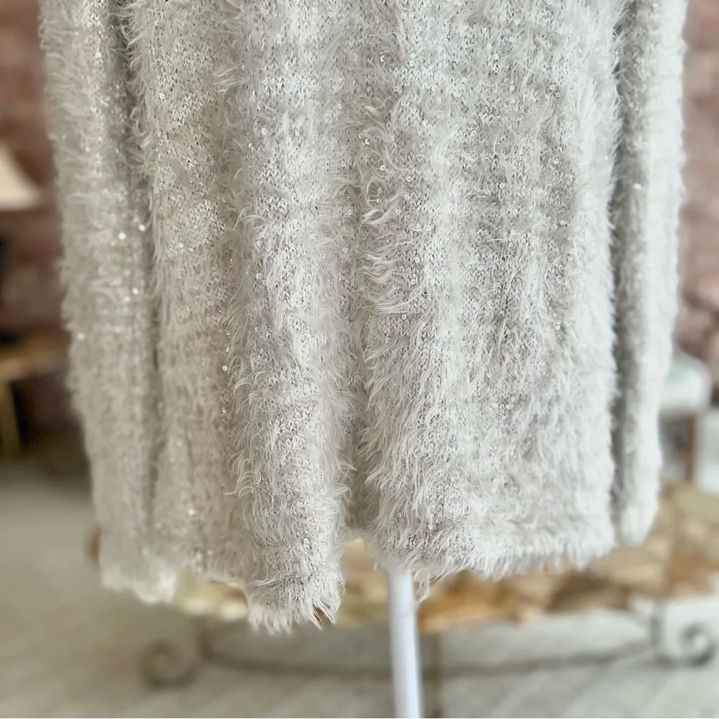 NWT I Jeans by Buffalo Cardigan Fuzzy Sequin Grey Silver Open Front M Party Glam Size M - Image 9