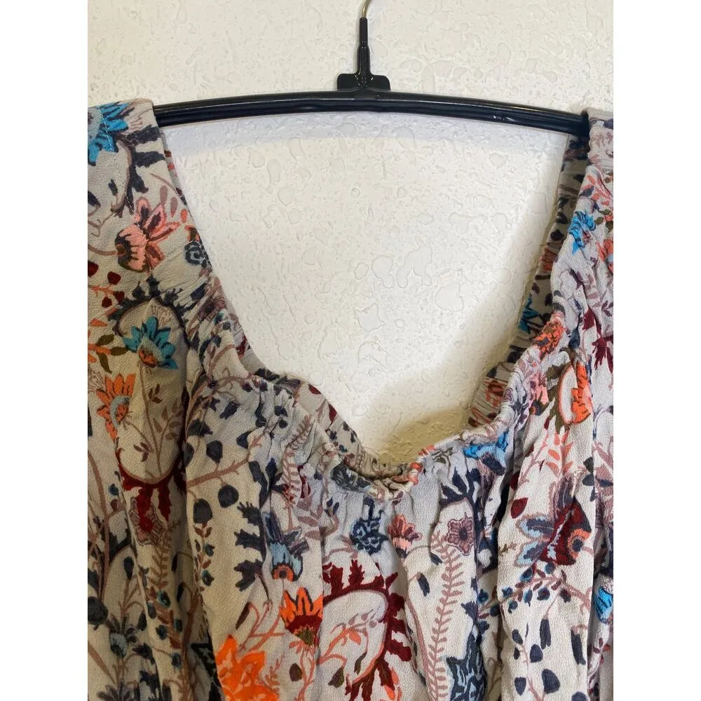 Free People Boho Off the Shoulder Floral Shorts Romper EUC Sz Lg Stretchy Crepe - Image 5